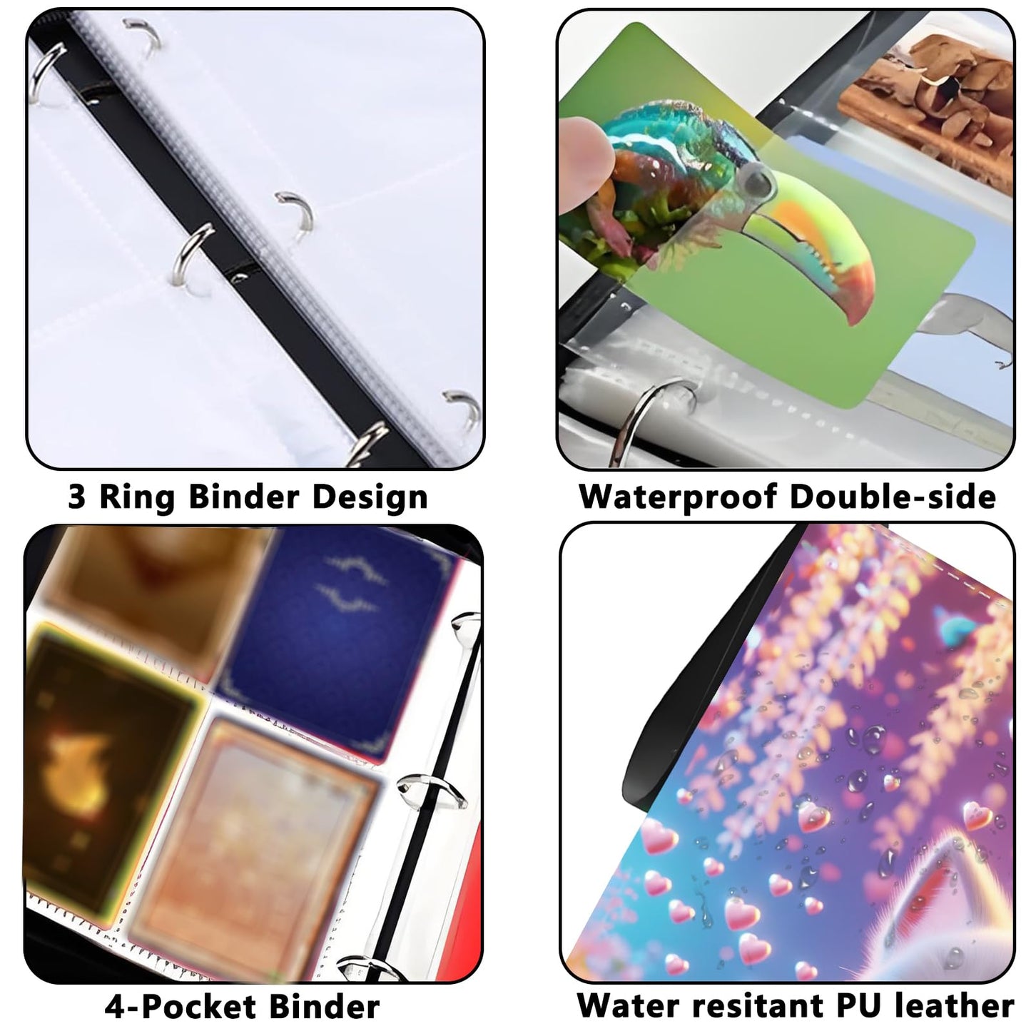 Card Binder 4 Pockets Zip Trading Card Binder for 400 Cards, PU Collection Binder with Removable Sleeves for 50 Pages, Portable Collector Album, Card