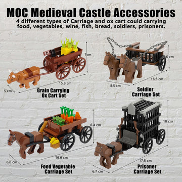 4 Kind of Medieval Carriage Building Blocks,Ancient Grain Horsecart Oxcart Bricks Set,Medieval Prisoner Soldier Vehicles Building Set,MOC Medieval