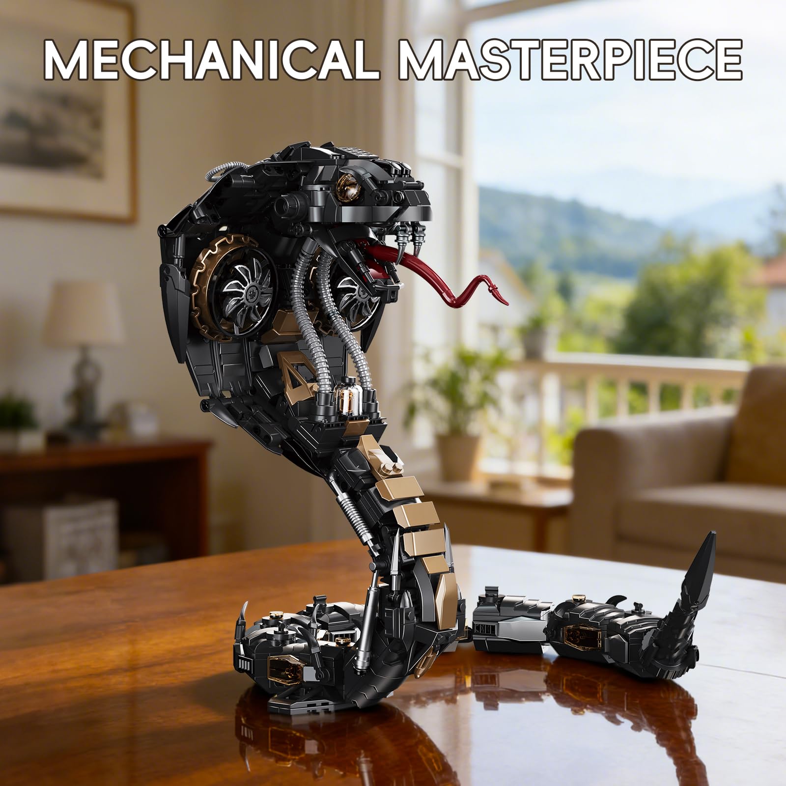 GHQYTPR Mech Snake Building Blocks Set 1036 Pieces Steampunk Black Mamba King Cobra Model Kit Articulated Reptile Construction Toy Cyberpunk Home