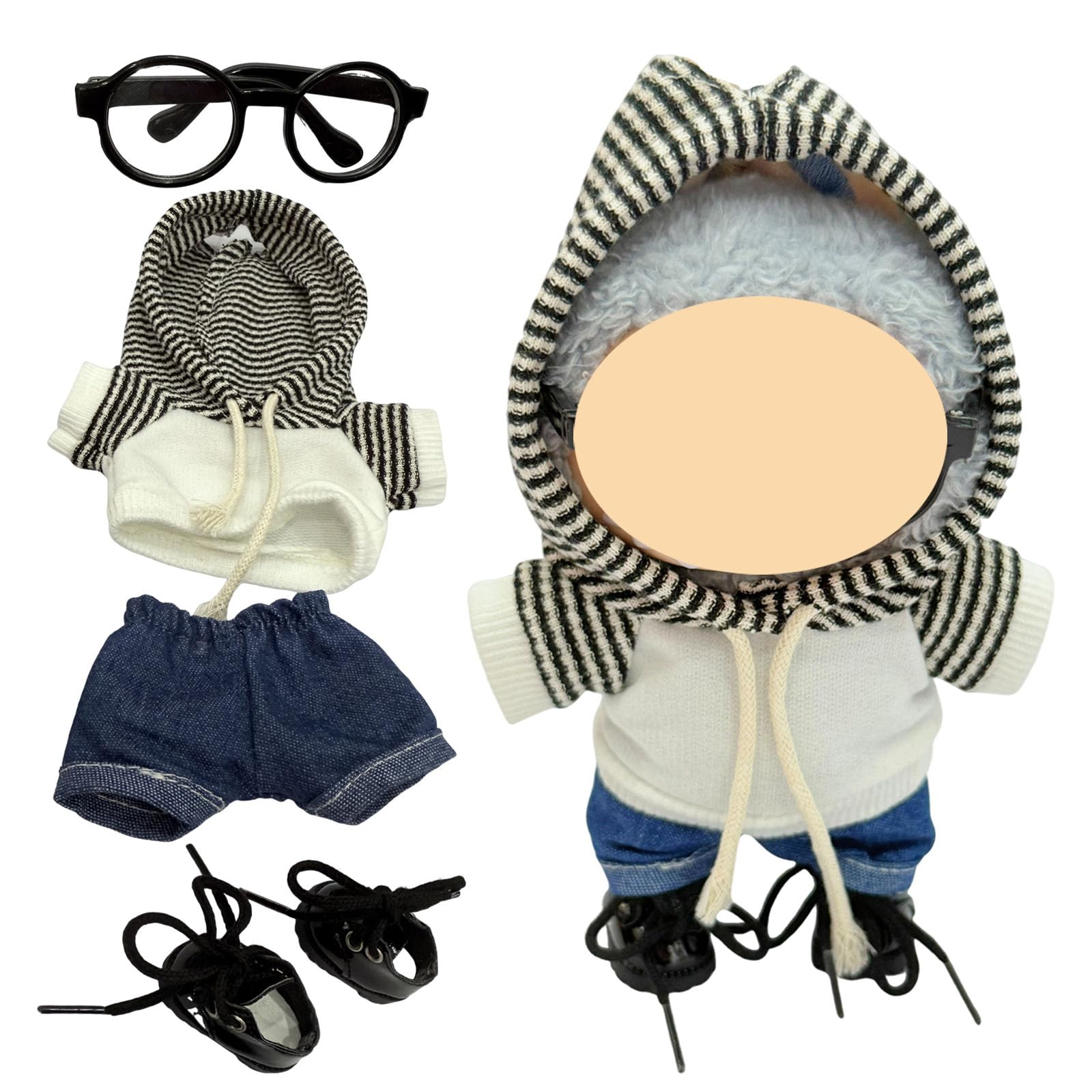 17cm Doll Striped Hoodies Clothes Outfit Set, Chic Style Accessories Suit Set for Standing/Sitting or Any 17cm/6.7inch Doll (Striped Hoodie/Blue Denim
