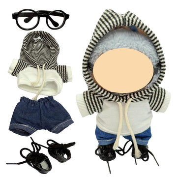 17cm Doll Striped Hoodies Clothes Outfit Set, Chic Style Accessories Suit Set for Standing/Sitting or Any 17cm/6.7inch Doll (Striped Hoodie/Blue Denim