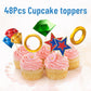 Tentaquil 48pcs Blue Hedgehog Theme Cupcake Toppers - Video Game Party Decorations Kids Birthday Cake Picks Cartoon Style Party Supplies