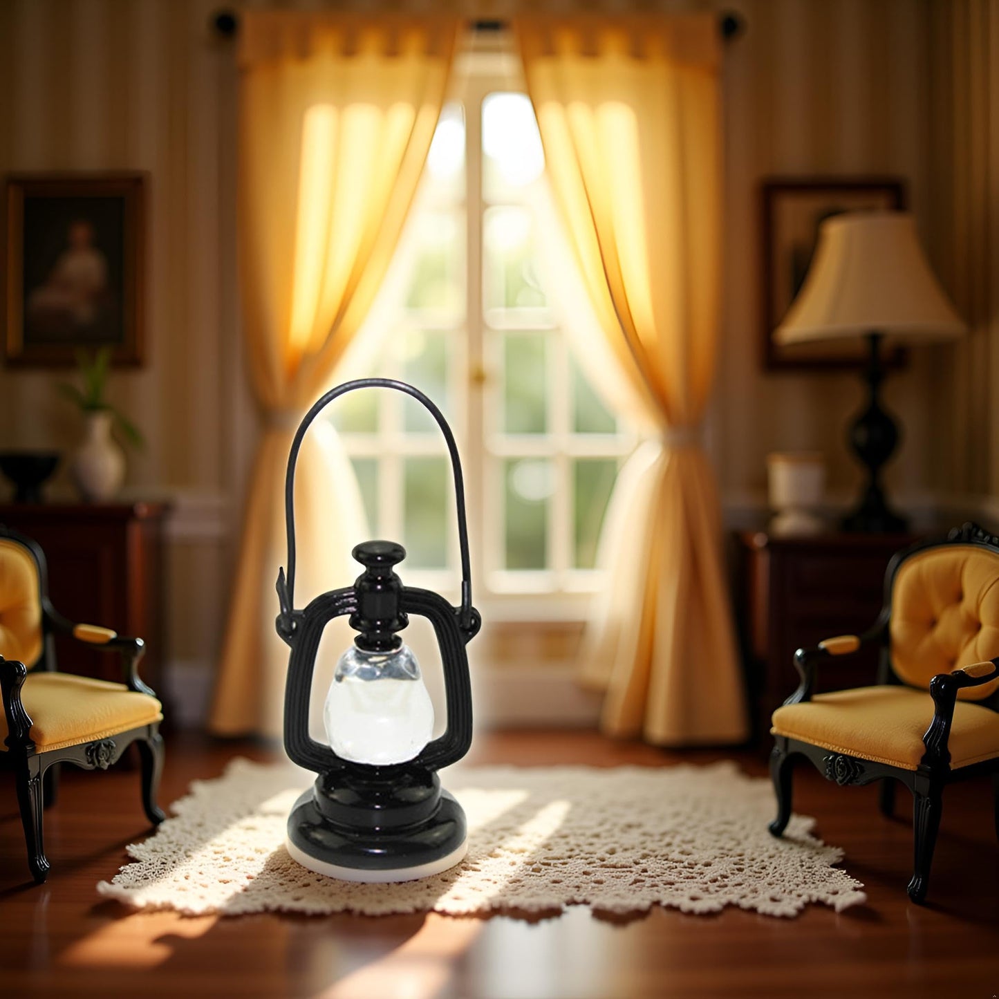 Black Dollhouse Decoration Accessories, 1:12 Dollhouse Miniature Scene Model Hurricane Lantern Play, Décor, Dollhouse Accessories (23 x 43 mm)