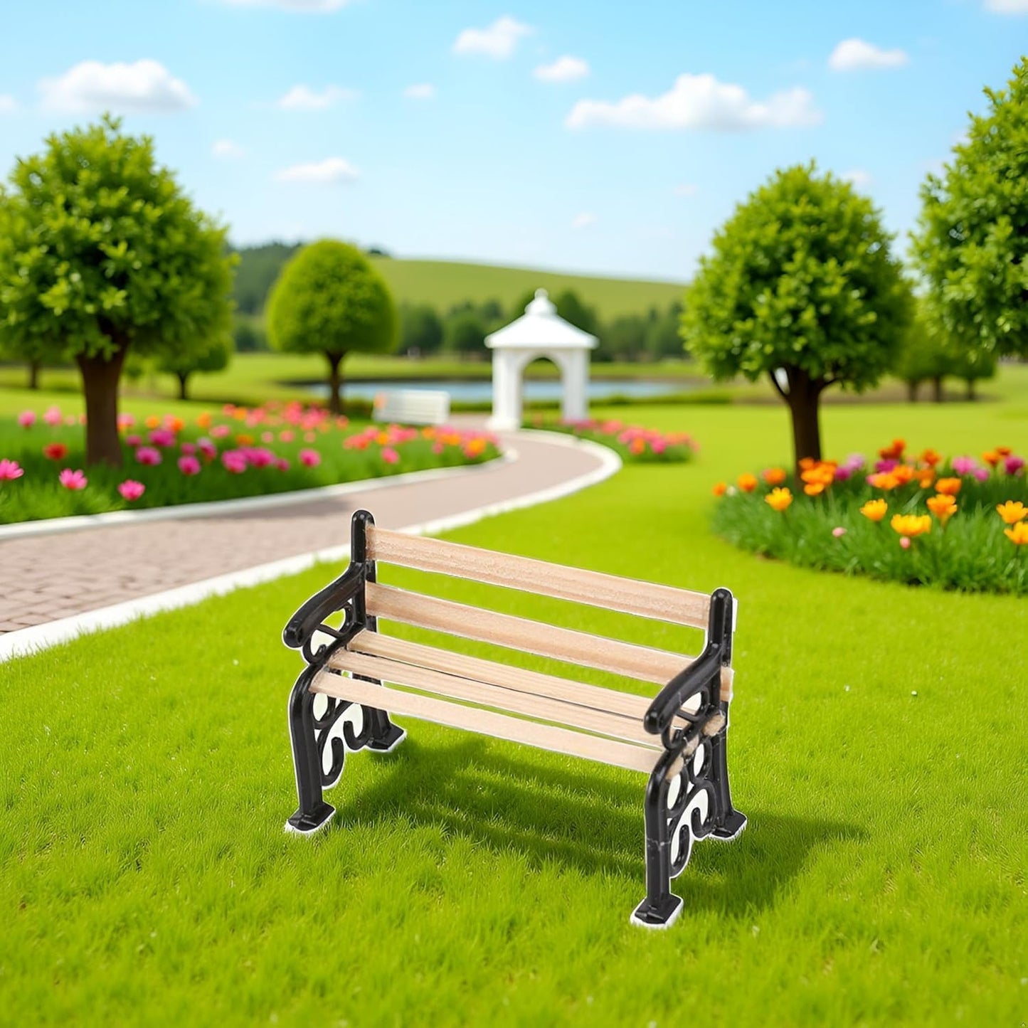 2Pcs Black 1/24 Miniature Park Bench Dollhouse Decoration Accessories Miniature Dollhouse Miniature Park Bench Scale Accessories(1.9x0.9x1.3 inch)