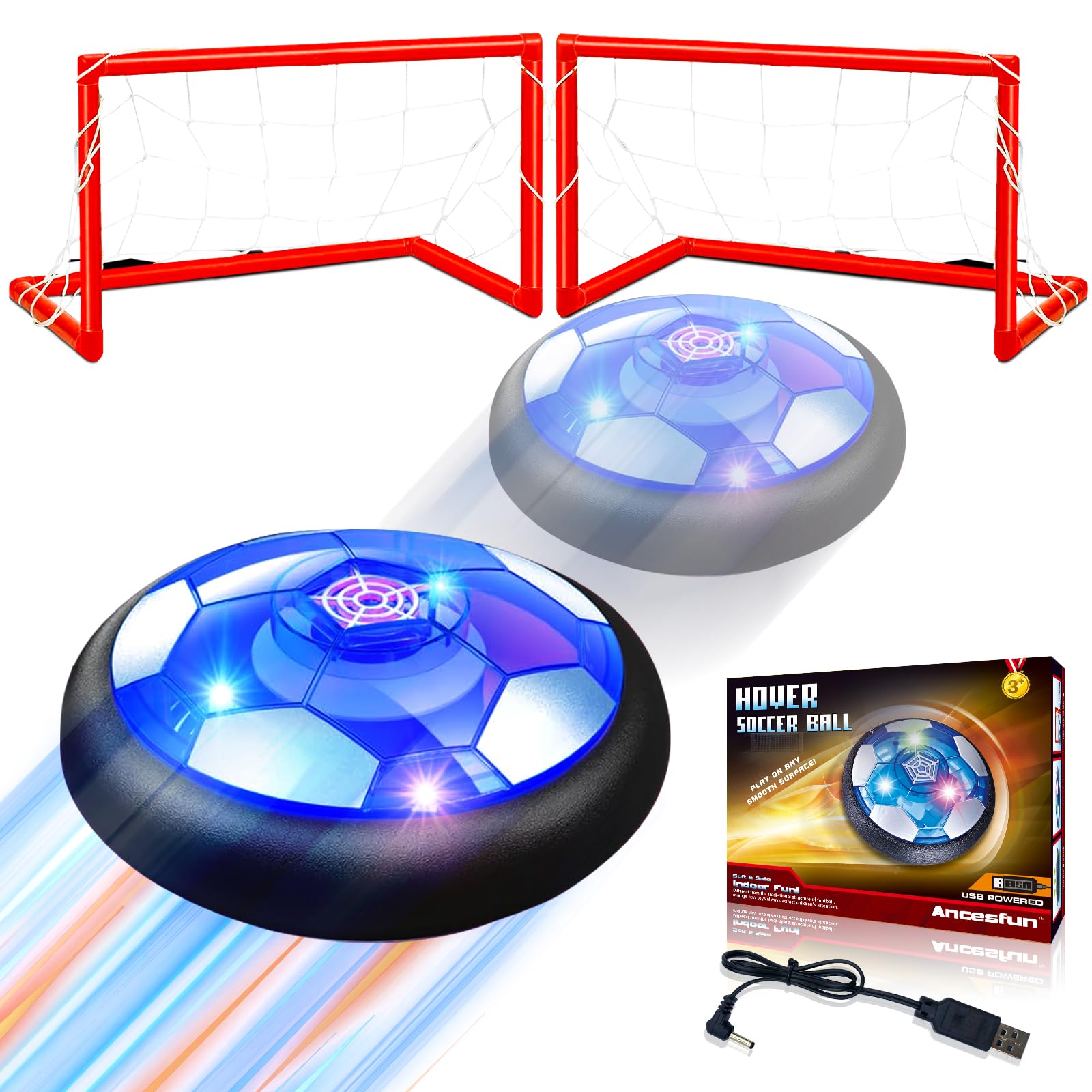 Linkowin 2 in 1 Hover Soccer Ball Toys Set for Kids, Rechargeable LED Indoor Outdoor Soccer Ball Toys with 2 Goals for Boys Girls 6-8 8-12 Kids Sports