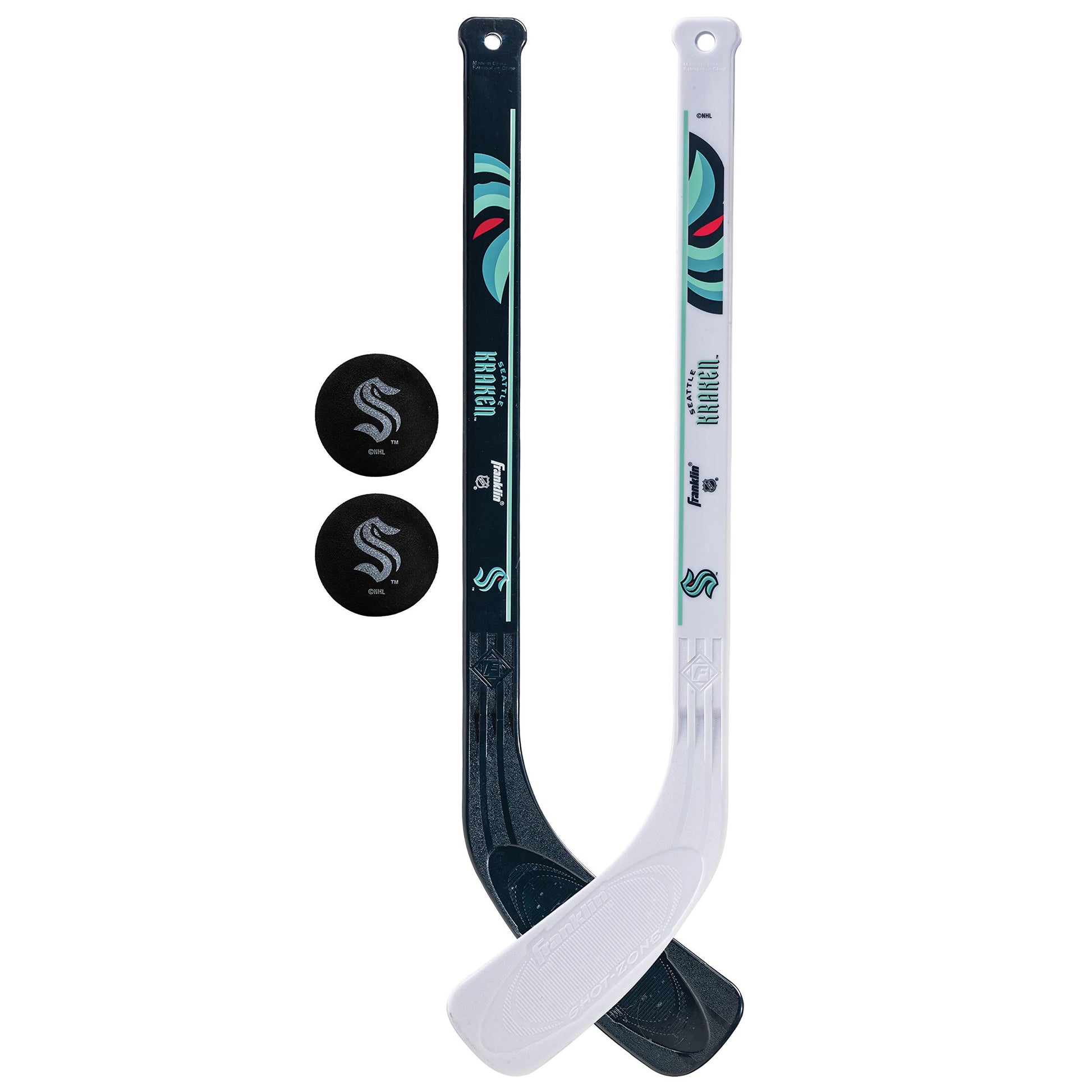 Franklin Sports Seattle Kraken NHL Mini Hockey Stick Set - NHL Team Knee Hockey Stick and Ball Set - Two Player Stick Set - Great Toy for Kids