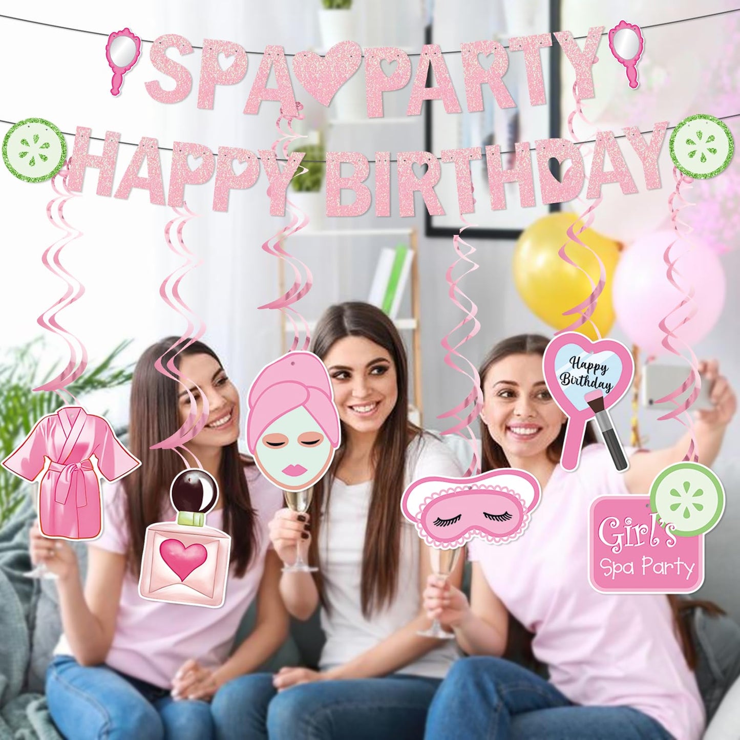 Spa Party Decorations Banner Spa Birthday Party Supplies for Girls Women with Spa Birthday Banner Hanging Ceiling for Sleepovers Slumber Makeup