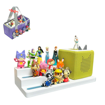 UGQIN Tonie Shelf Come with Carrying Bag, 3 Tiered Magnetic Display Shelf,Tonie Figures Holder,Toniebox1/2 Stand in Kids Room (White)