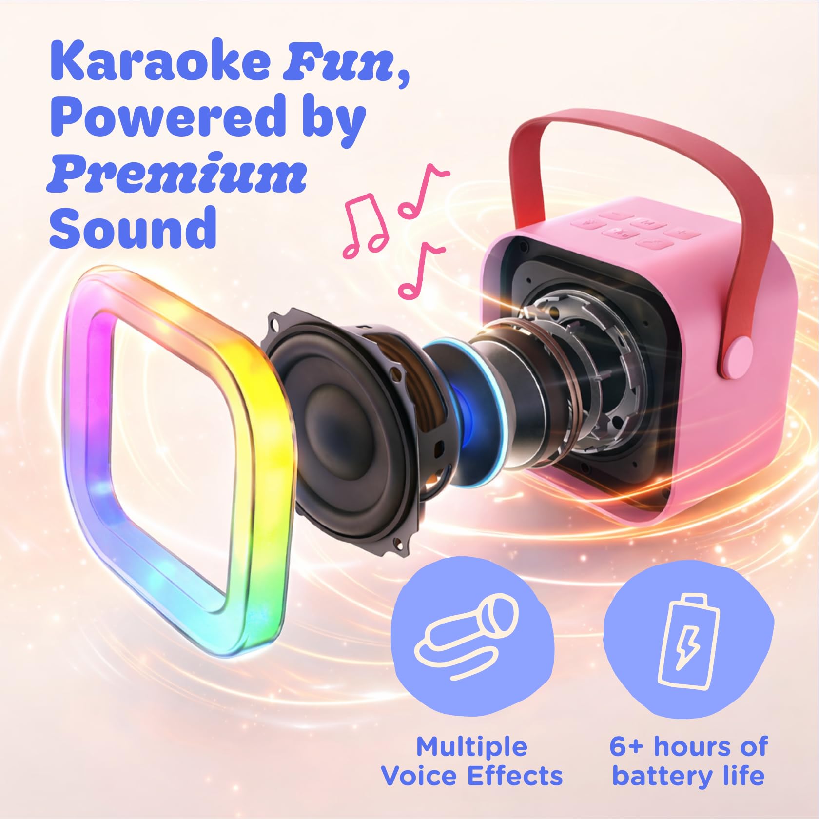Move2Play, Karaoke Machine for Kids | Includes 20+ Kid Songs | 2 Microphones | Connect with Bluetooth | 3, 4, 5, 6, 7+ Year Old Gift | Toy for Girls