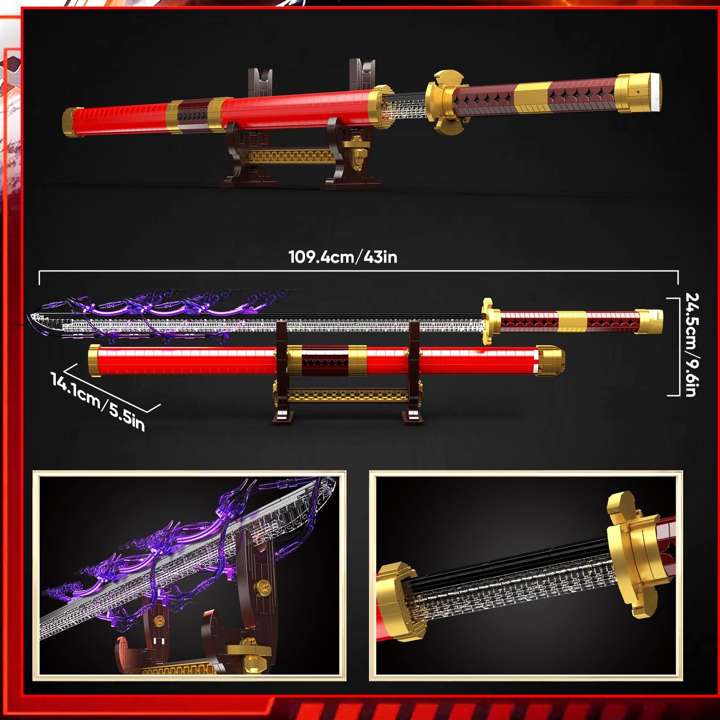 Mould King 10259 Zoro Sword Building Toy, Anime Cosplay Swords with Scabbard and Stand, Buildable Set for Adults/Collection Enthusiasts (1832 Pieces)
