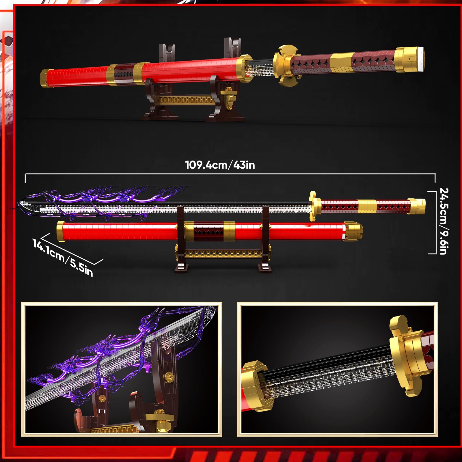 Mould King 10259 Zoro Sword Building Toy, Anime Cosplay Swords with Scabbard and Stand, Buildable Set for Adults/Collection Enthusiasts (1832 Pieces)
