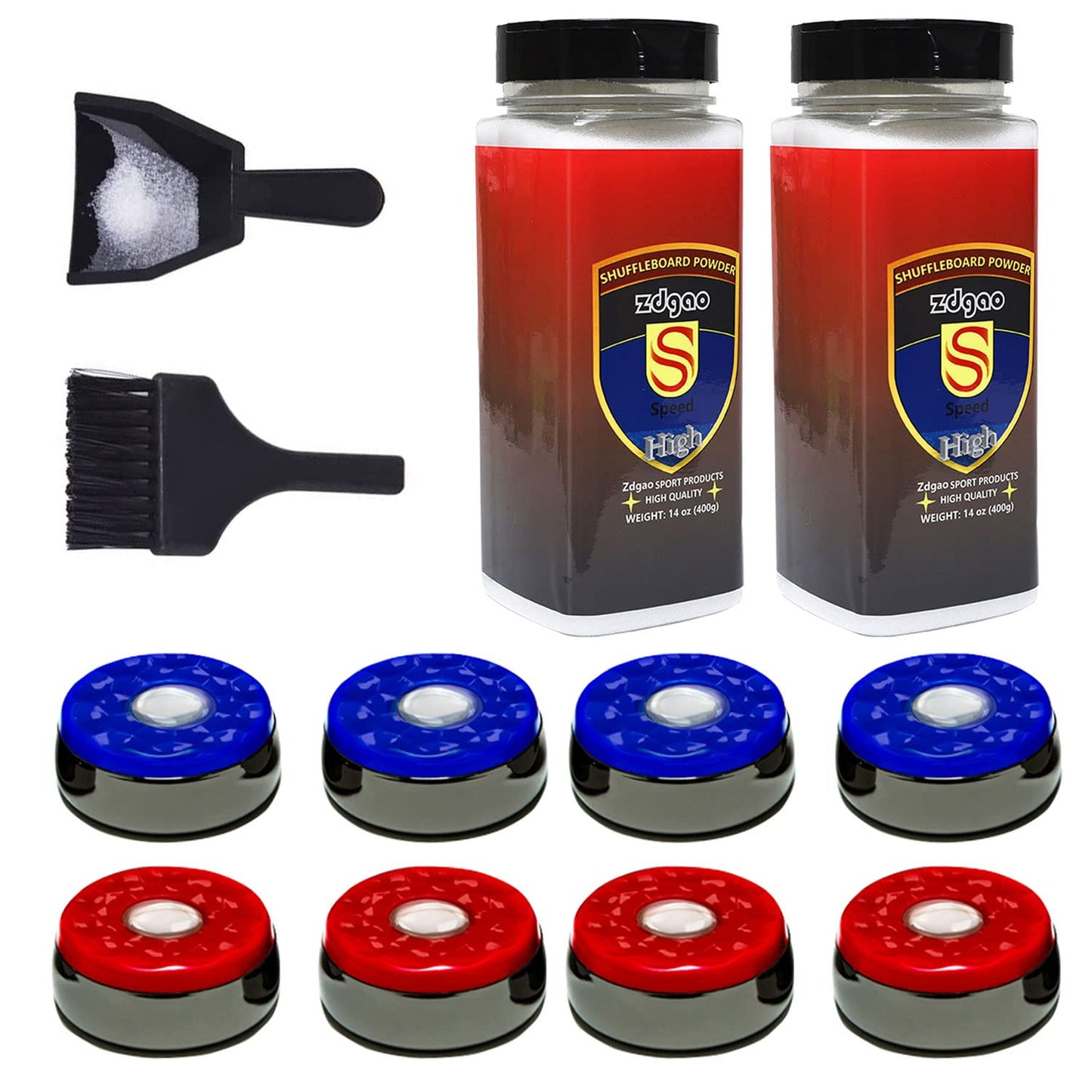 Shuffleboard Pucks Set of 8(2 5/16" (58mm)) with 2 Cans Shuffleboard Sand