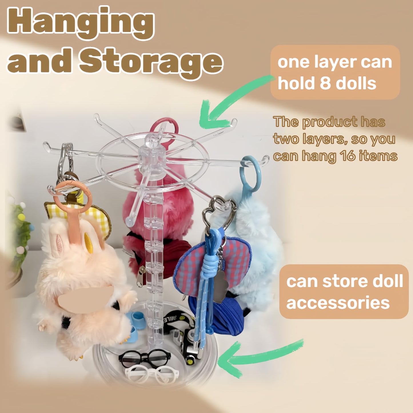 PanniOhye Transparent 360° Rotating Display Stand for Plush Dolls Keychains& Collectibles - All-Round Display, Manually rotates(No Doll)