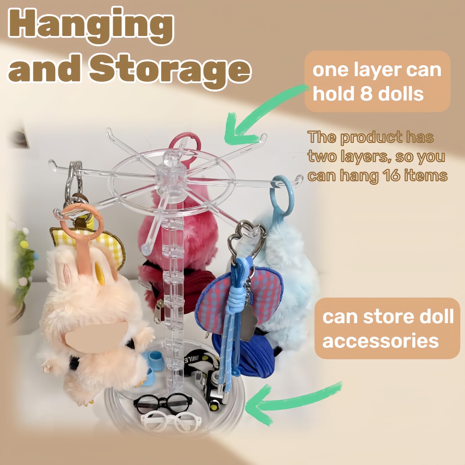 PanniOhye Transparent 360° Rotating Display Stand for Plush Dolls Keychains& Collectibles - All-Round Display, Manually rotates(No Doll)