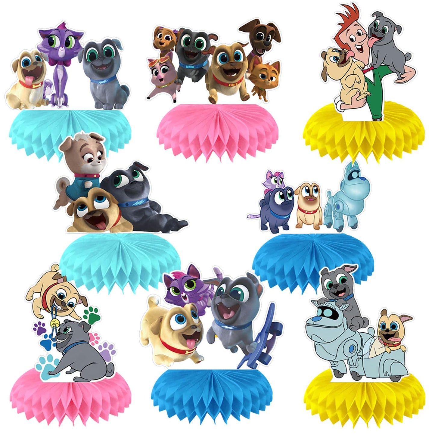 Puppy Dog Pals Party Decorations Honeycomb Centerpiece, 8 Pieces Puppy Dog 3D Double Side Cake Toppers Table Centerpieces, Puppy Pals Photo Backdrop