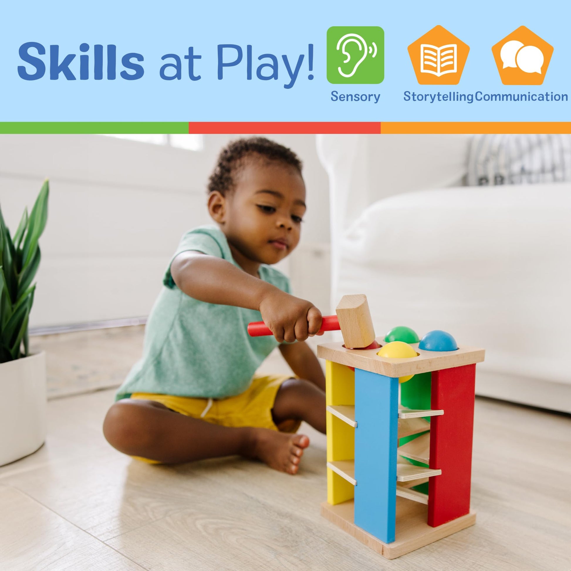 Melissa & Doug Deluxe Pound and Roll Wooden Tower Toy with Hammer, White