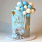 Elephant Cake Decoration with Mini Elephant Blue White Pearl Balls Hot Air Balloon for Elephant Theme Birthday Supplies (BLUE)