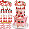 65PCS Cherry Bow Cake Decorations Set Happy Birthday Cherry Cake Topper and Cupcake Bows Decorations for Baby Shower Bridal Shower Graduation Party