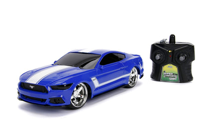 Jada Toys Big Time Muscle Hyperchargers RC - 2015 Ford Mustang Gt, Usb Charging, 2.4 Ghz, Glossy Blue with White Stripes (30723)