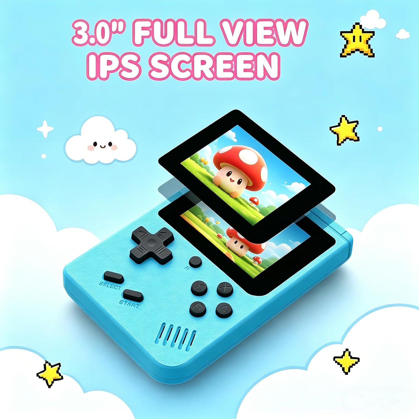 Retro Handheld Game Console, Mini Portable Video Game Player Built-in 400 Classic Games, 3.0 Inch IPS Screen, Travel Arcade Gaming Console (Blue)