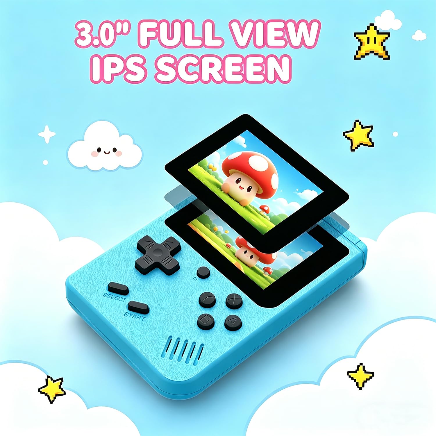 Retro Handheld Game Console, Mini Portable Video Game Player Built-in 400 Classic Games, 3.0 Inch IPS Screen, Travel Arcade Gaming Console (Blue)