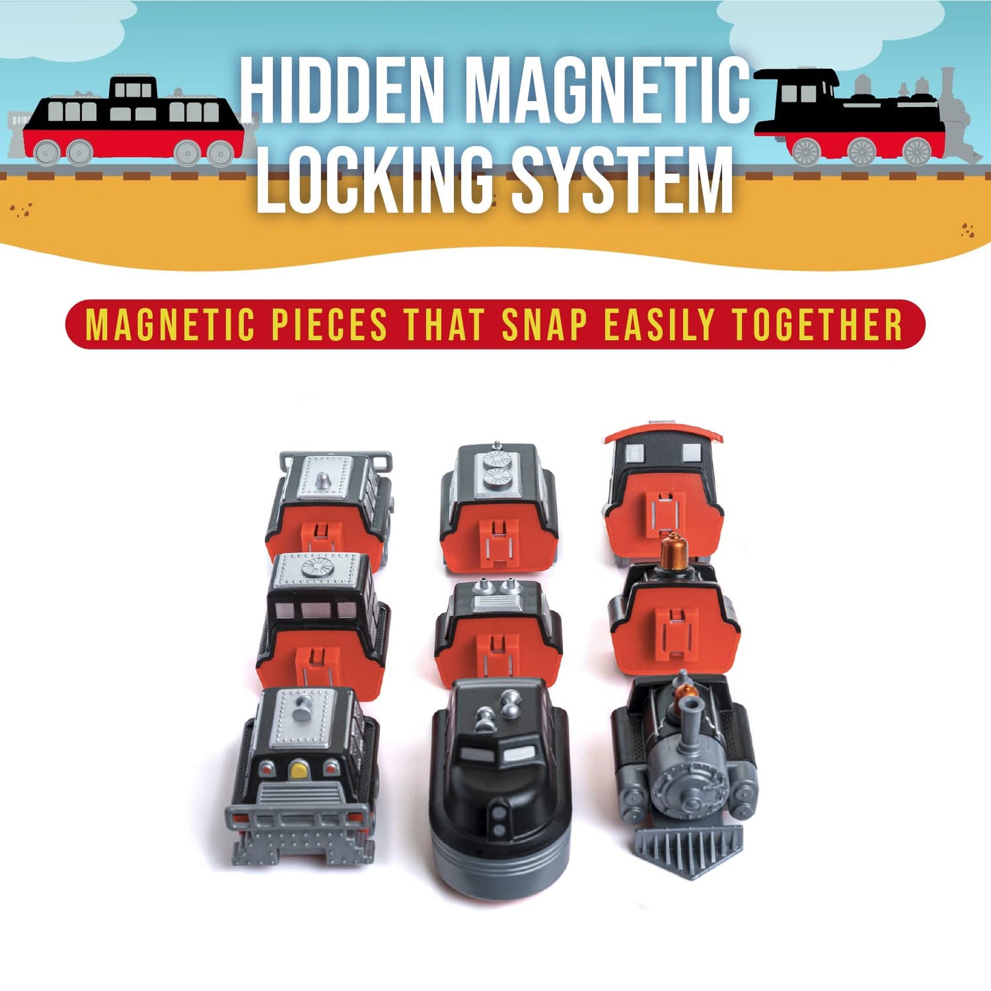 Popular Playthings Magnetic Vehicles for Toddlers 1-3, Mix or Match Car Toys, Set of 3 Gift for Kids - Train