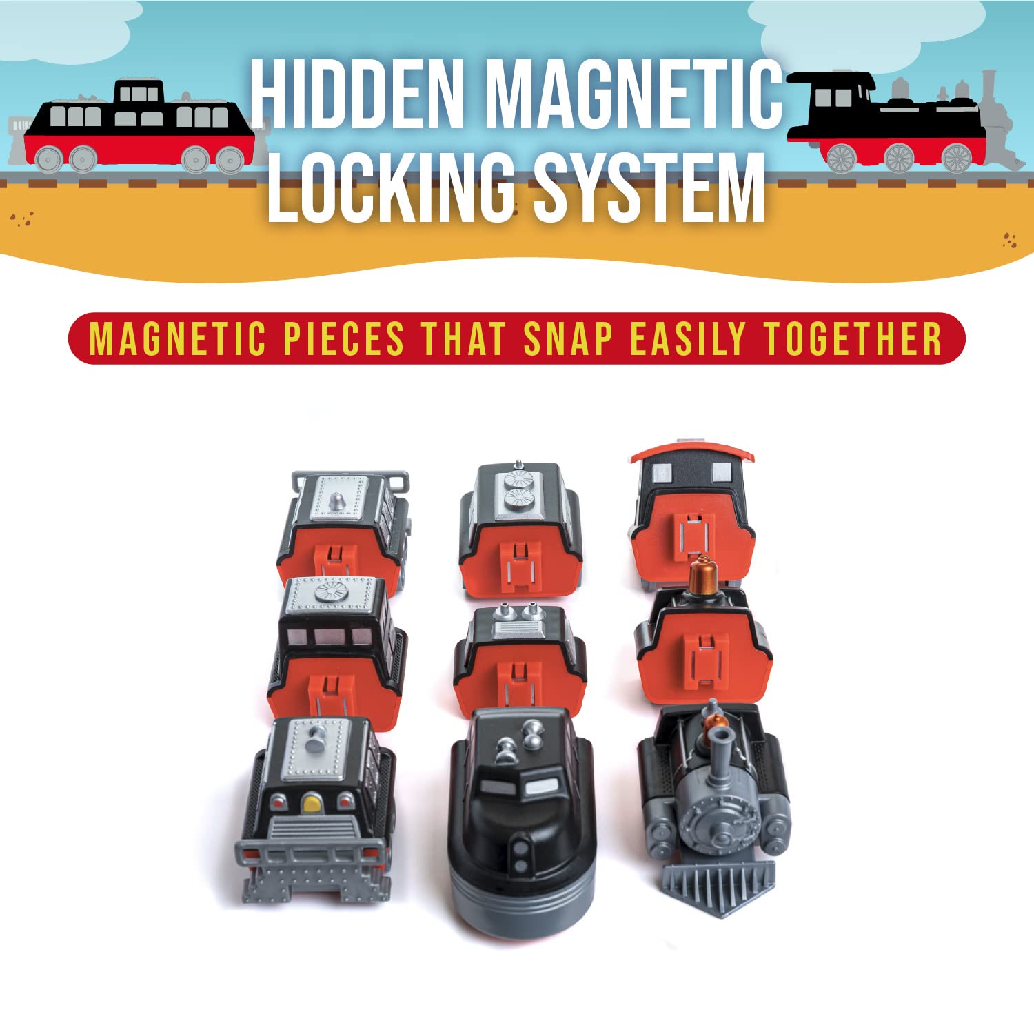 Popular Playthings Magnetic Vehicles for Toddlers 1-3, Mix or Match Car Toys, Set of 3 Gift for Kids - Train