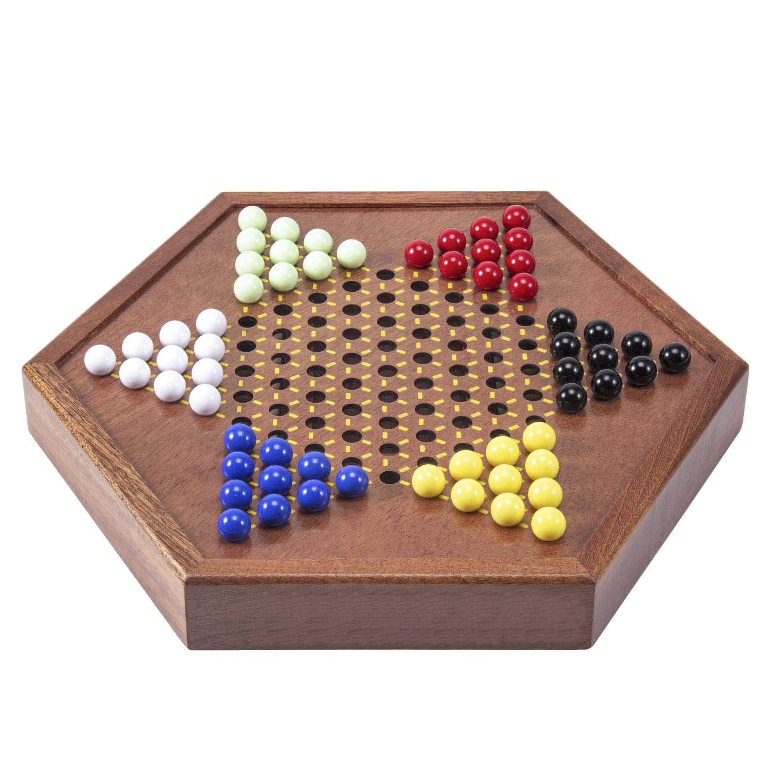 AMEROUS 12.5 inches Wooden Chinese Checkers Set with Storage Drawer - 60 Acrylic Marbles in 6 Colors - 12 Bonus Spare Marbles, Classic Strategy Family