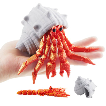 Maxdecoer 3D Printed Articulated Hermit Crab with Removable Shell, 8" Flexible Crab Desk Pet, Movable Sea Animal Figure, Collectible Gift for Ocean