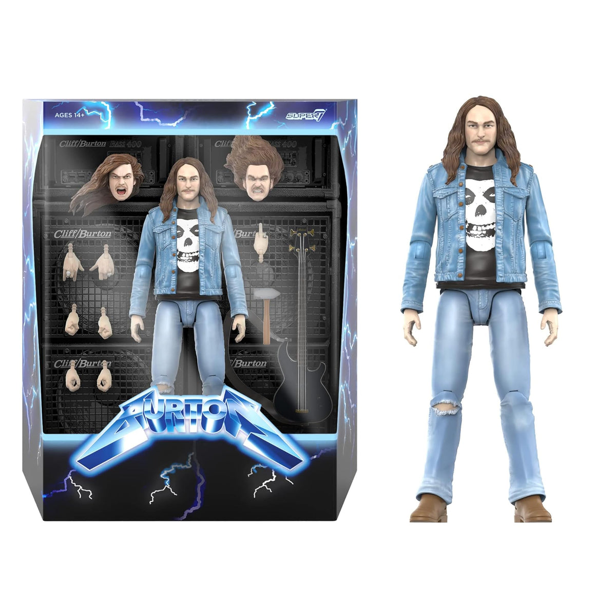 Super7 ULTIMATES! Cliff Burton - 7" Action Figure with Accessories Heavy Metal Collectibles and Retro Toys