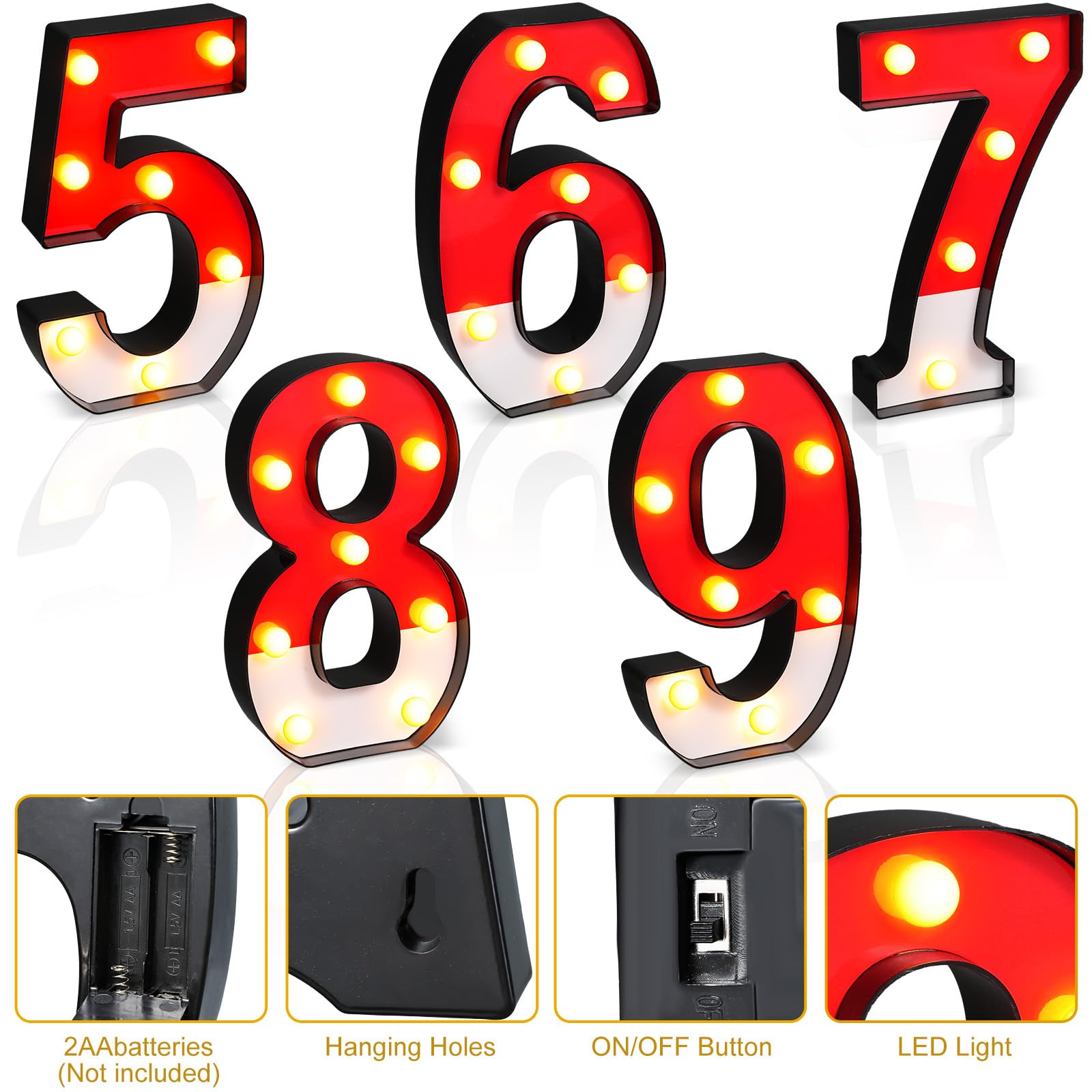 Mudder Red and White Light up Numbers Party Decorations, LED Anime Cartoon Pattern Glowing Numbers, Birthday Table Centerpieces Cartoon Animated