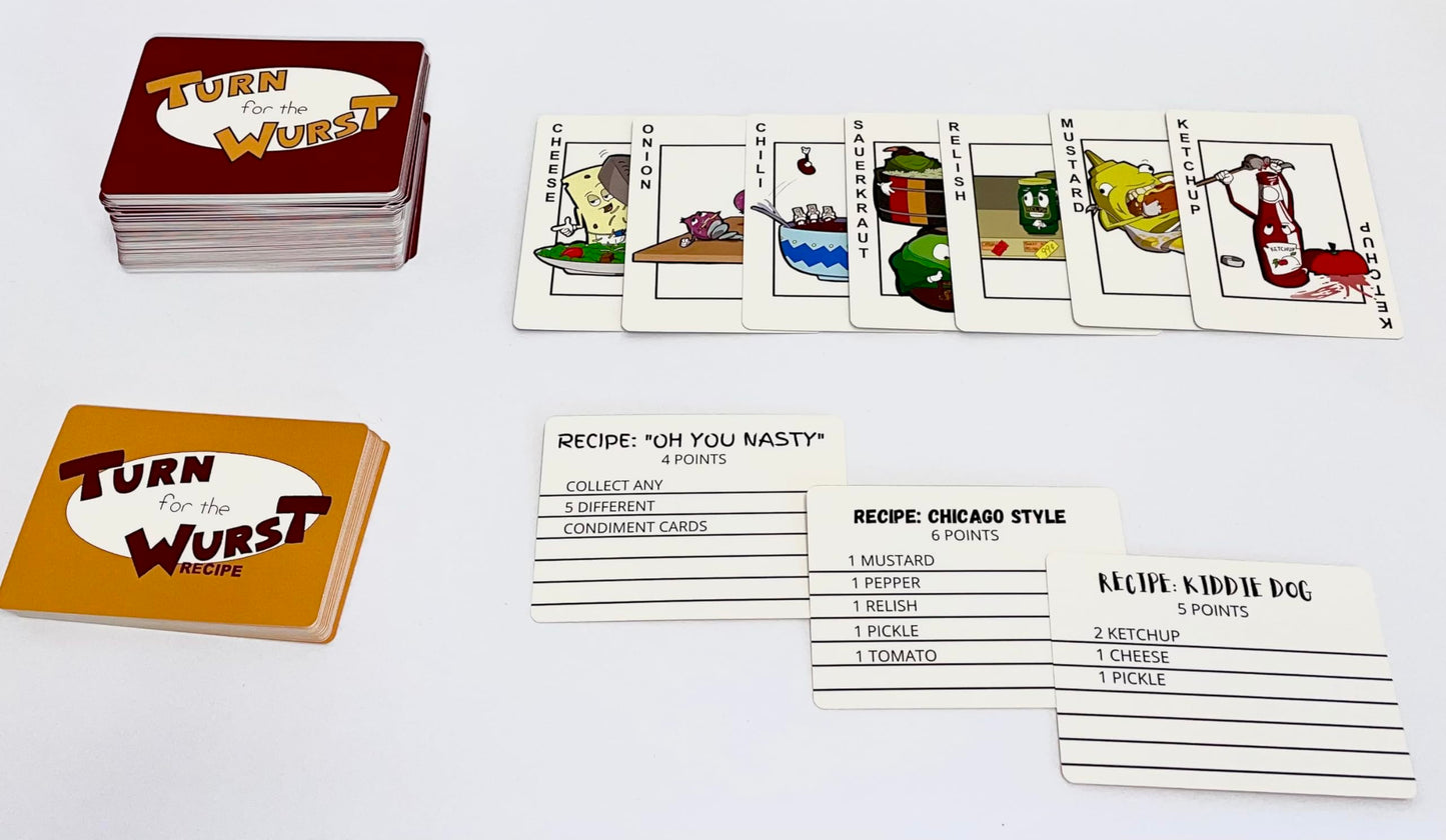 WamWam Games Turn for The Wurst™ - Hilarious Hotdog-Building Card Game, for Dads, Dad-Joke Enthusiasts, and Pun Lovers.