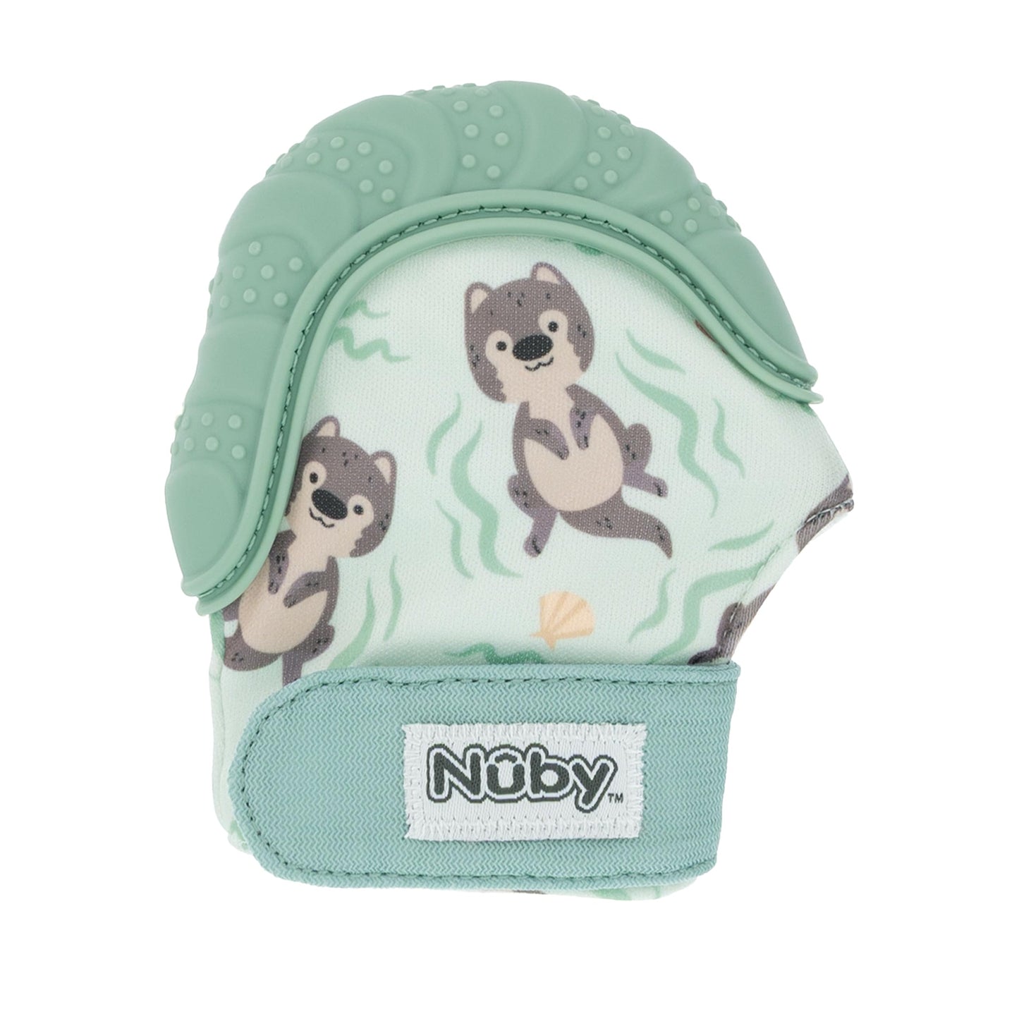 Nuby Happy Hands Silicone Teething Mitten for Babies - Soft Silicone Massaging Teether - Soothes Sore Gums - Easy-to-Wear and Machine Washable - 3+
