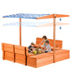 Kids Wooden Outdoor Sandbox with Cover，Sand Boxes with Canopy and Foldable Storage Bench Seats, Sand Table with Protection Bottom Liner,Kids Play