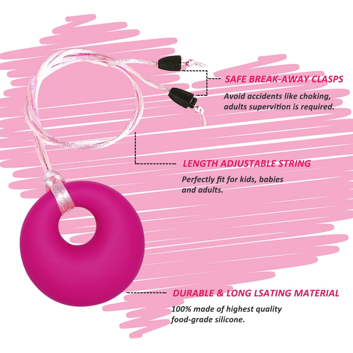 Chew Necklace for Sensory Kids Girls, Chewy Necklace Sensory Chew Toys for Adults with Autism ADHD Anxiety, Silicone Sensory Necklaces for Chewing - 3