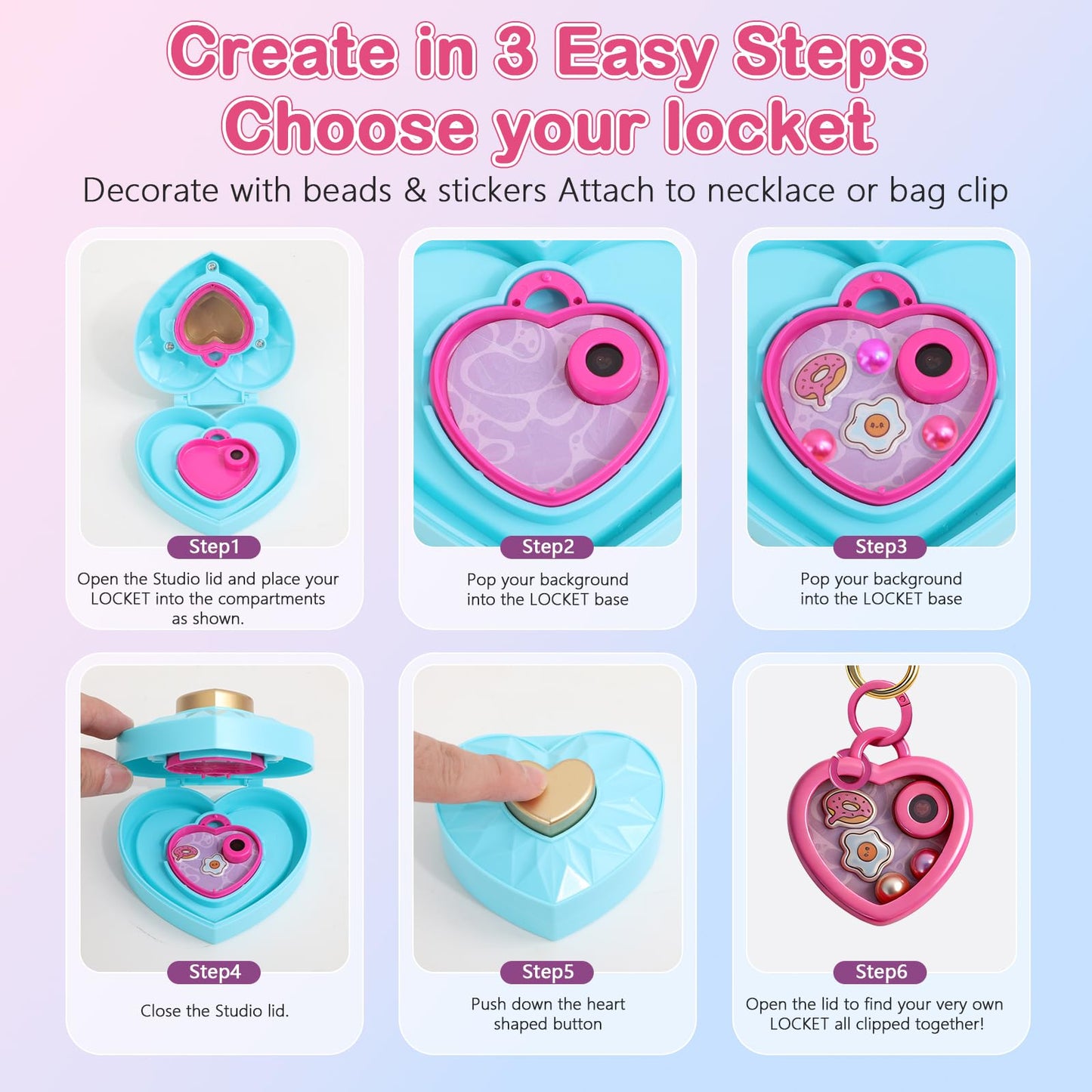 DIY Heart Locket Keychain Making Kit with Magic Zoom Beads, Gifts for Girls Ages 5 6 7 8 9 10, Toys for Girls Bag Charms Craft Set for Backpacks