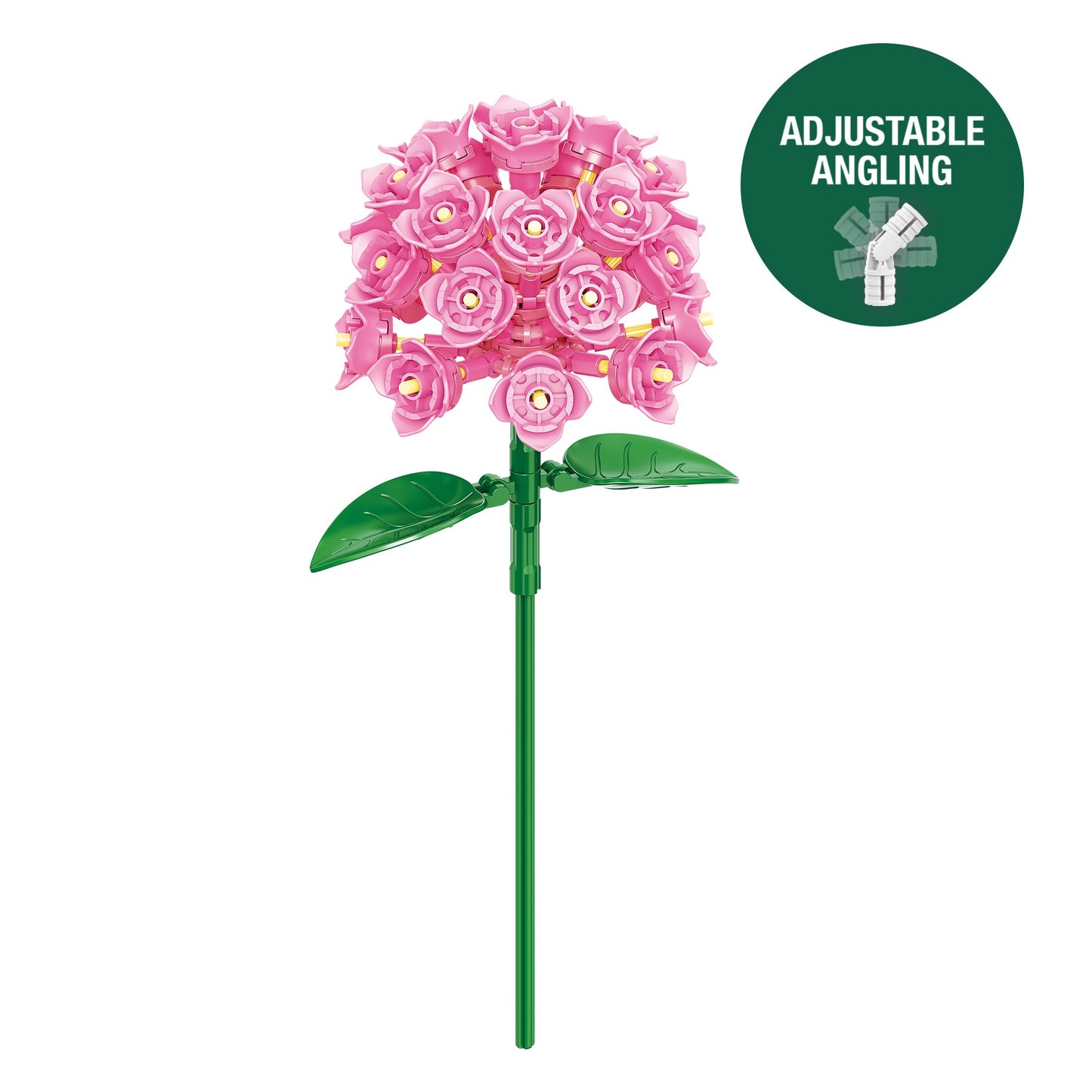 Brickcraft Botanicals Pink Hydrangea Flower Building Bricks Set - Compatible Building Blocks Kit for Adults & Kids - DIY Botanical Collection Home