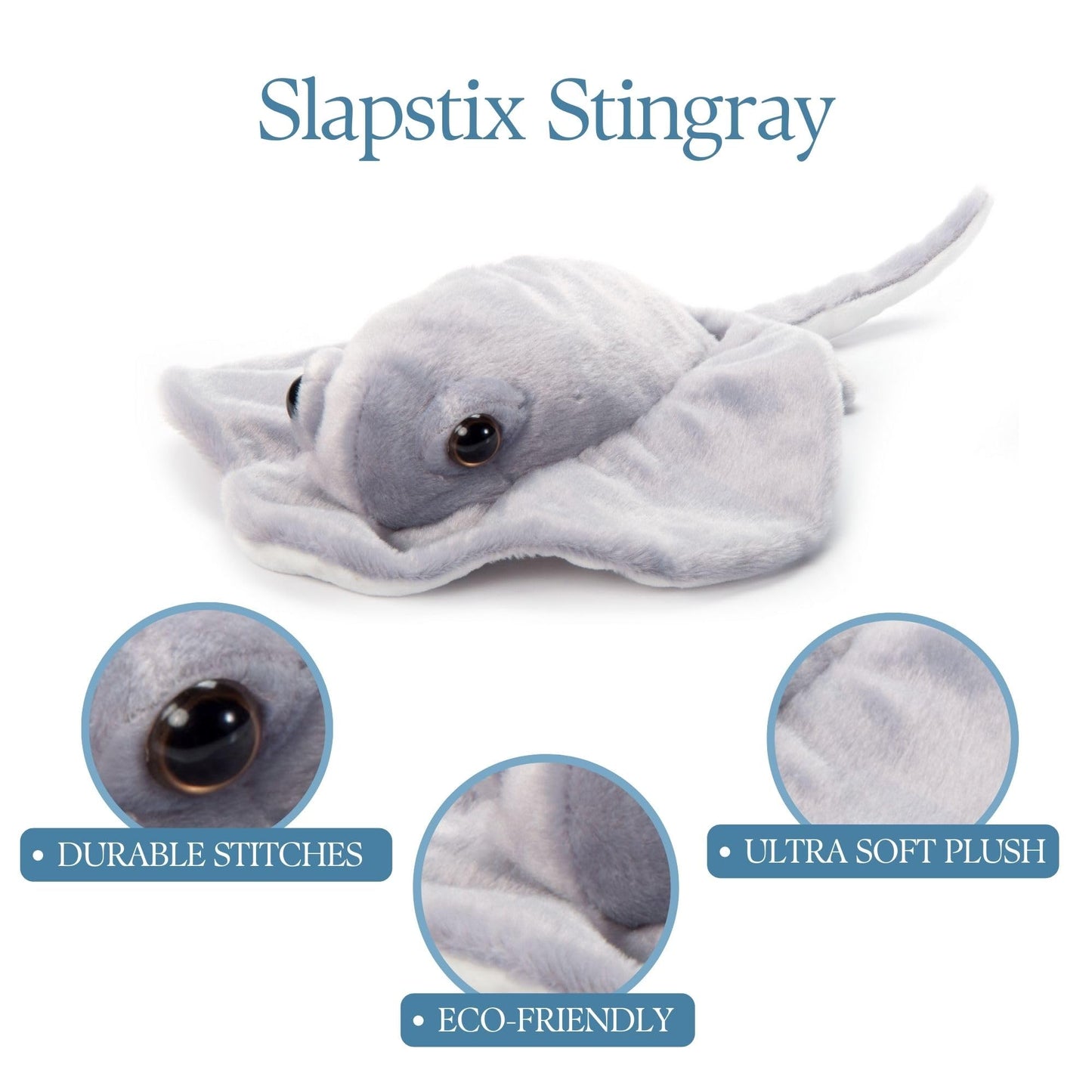 The Petting Zoo Stingray Stuffed Animal Plushie Slap Bracelet, Gifts for Kids, Slapstix Sealife Animals, Grey Stingray Plush Toy, 10 inches