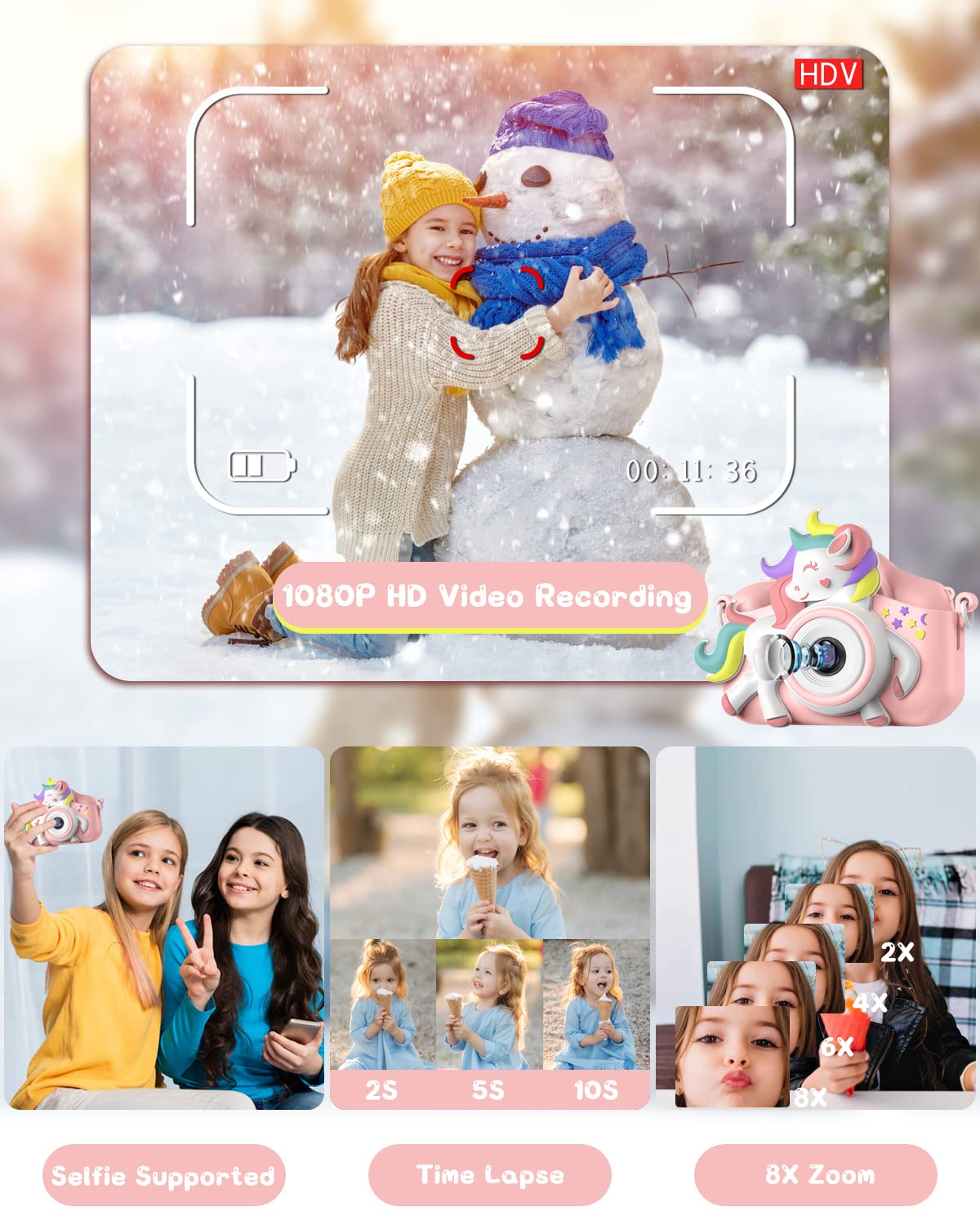 Kids Camera for 3-8 Years Old Toddlers Childrens Boys Girls Selfie Camera 20 MP HD 1080P IPS Screen Dual Digital Toy Camera for Kids Christmas