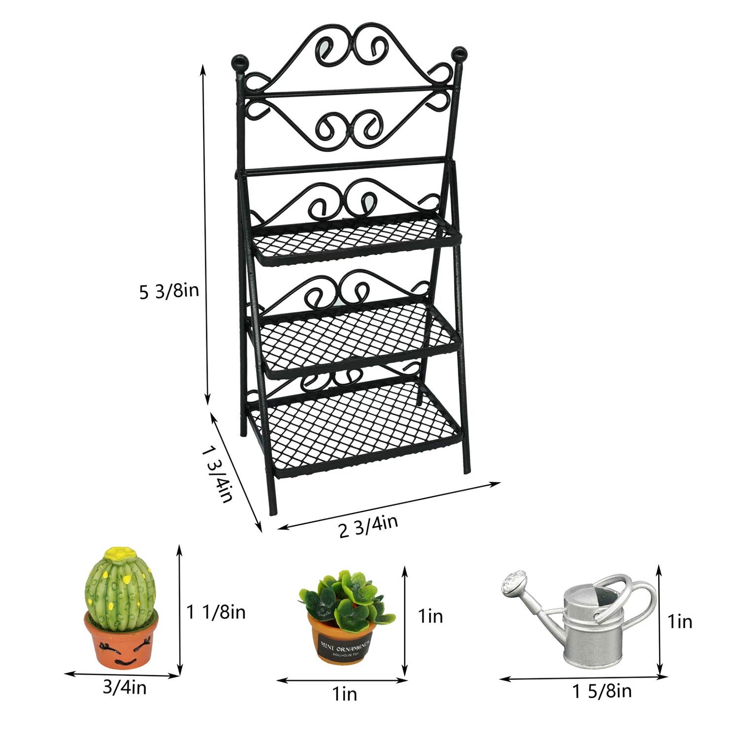 SAMCAMI Dollhouse Furniture Flower Stand Set (11pieces) - Vintage Metal Plant Stand and Other Miniature Accessories for 1 12 Scale Dollhouse Balcony