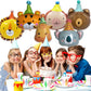 Paltianty 6Pcs Jungle Animal Foil Balloon Set, Lion Tiger Giraffe Monkey Koala Bear Balloons with Straw and Ribbon for Safari Birthday Party Decor