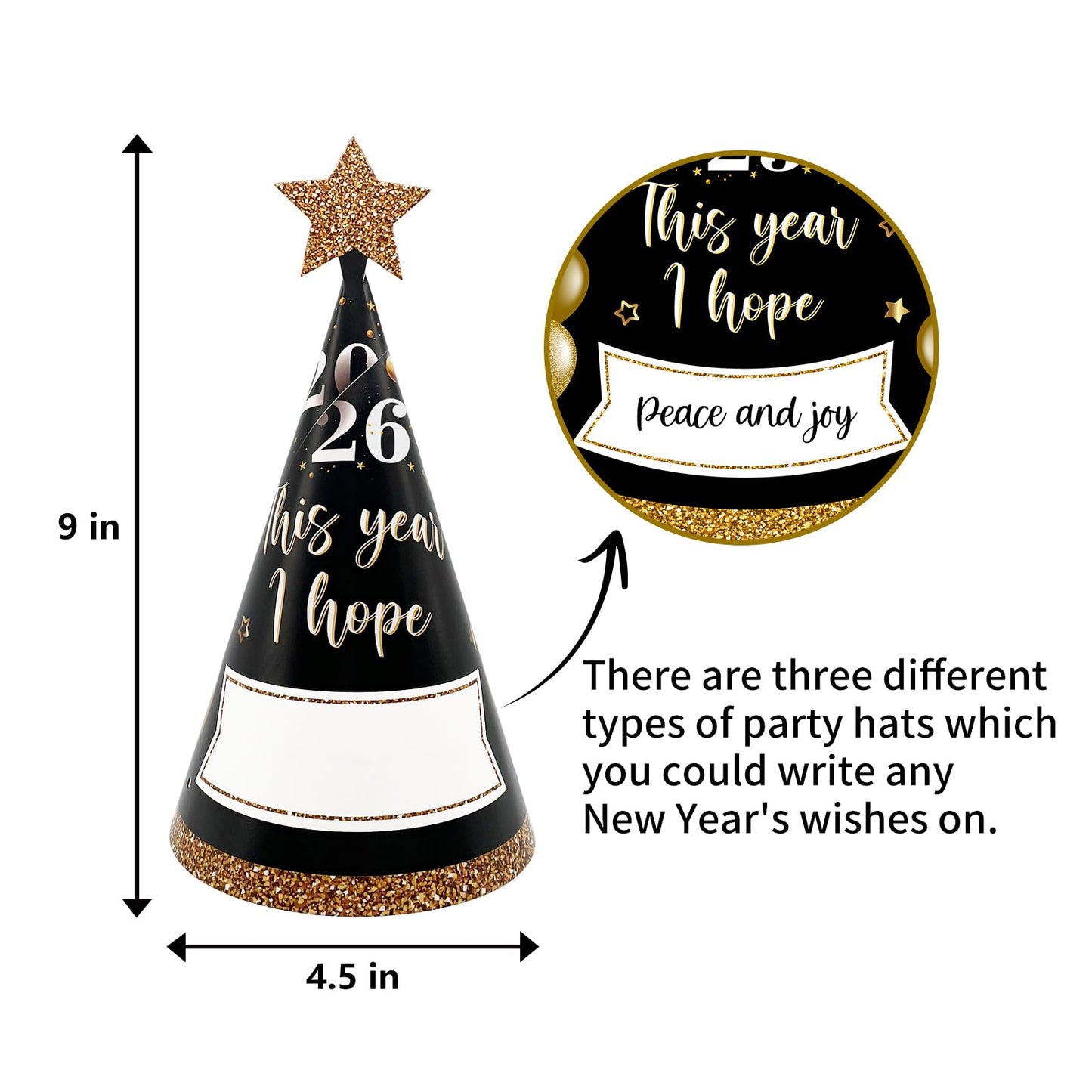 R1chyK1ng 24PCS Happy New Year Party Hats 2026 - New Year’s Eve Paper Cone Hat Party Supplies Decorations