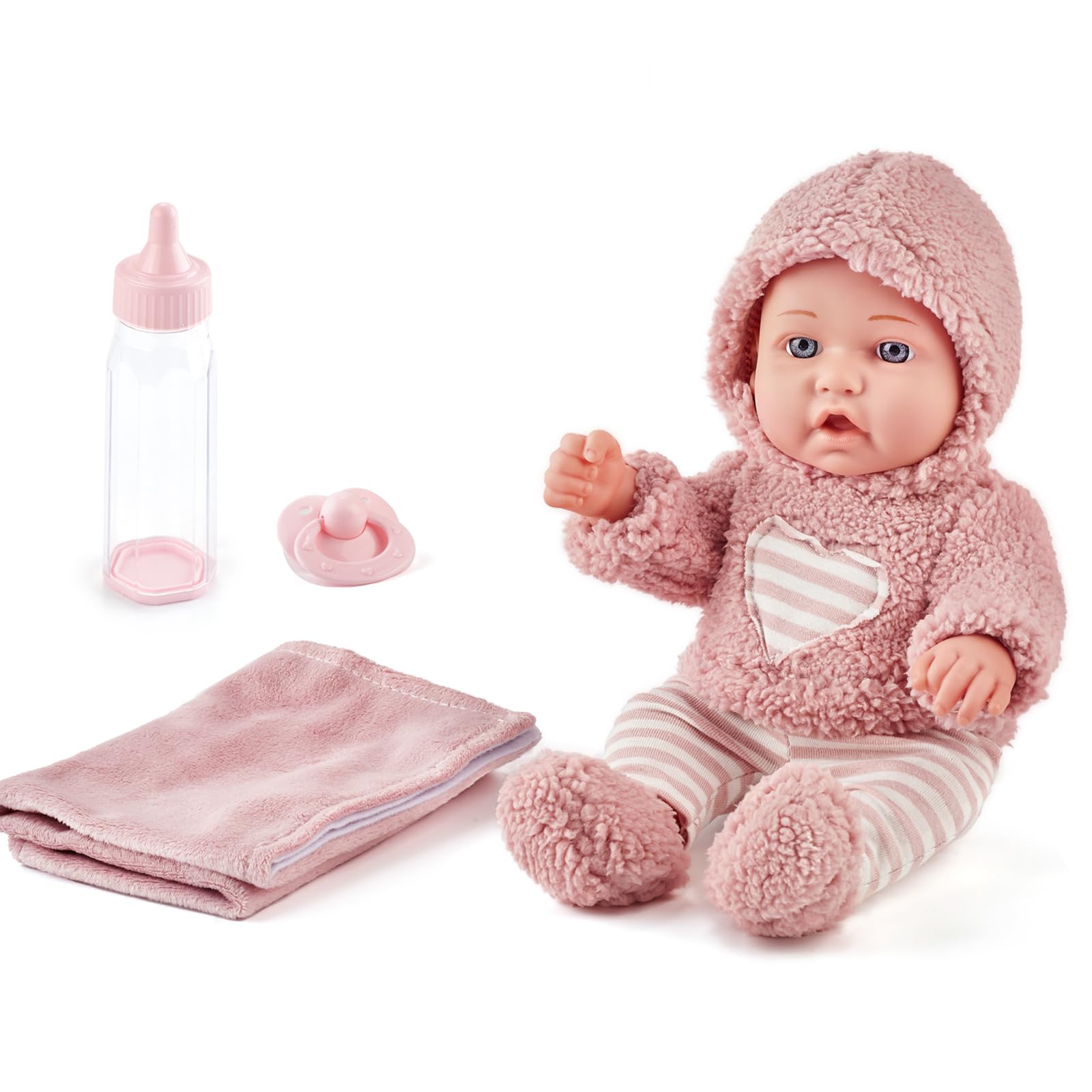 Enjoyin 12 Inch Baby Doll Set for Girls - Washable Accessories Includsd Pink Cloths, Pacifier, Blanket, Feeding Bottle - Ideal Toddler Gift for 3+