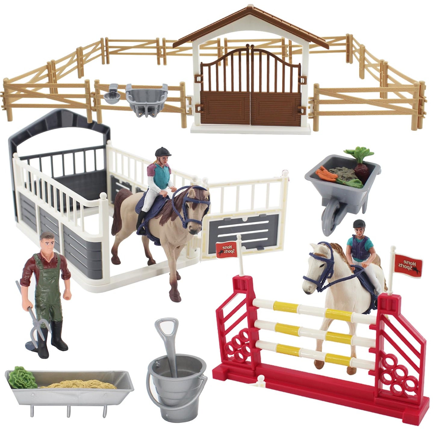 TUSAUW Horse Stable Playset, Horse Toys Set for Kids Birthday Gifts with 2 Horses and 2 Riders, Realistic Horse Stable Club Playset, Farm Animals