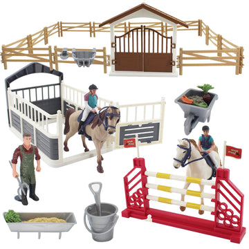 TUSAUW Horse Stable Playset, Horse Toys Set for Kids Birthday Gifts with 2 Horses and 2 Riders, Realistic Horse Stable Club Playset, Farm Animals