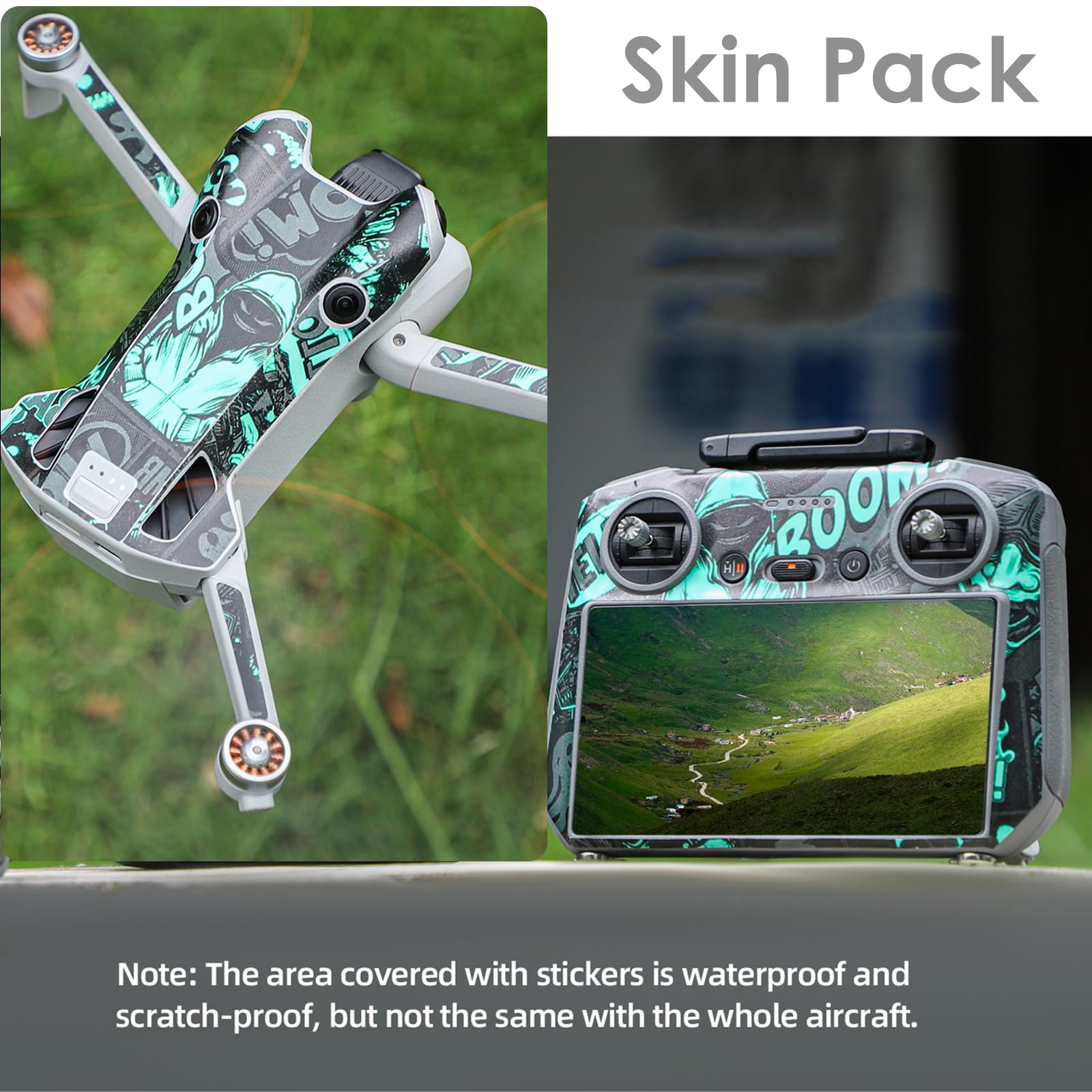 CAPART Removable sticker Skin for DJI Mini 4 Pro and DJI RC 2 Controller, Decorative Stickers Bubble Free (Black&Green)