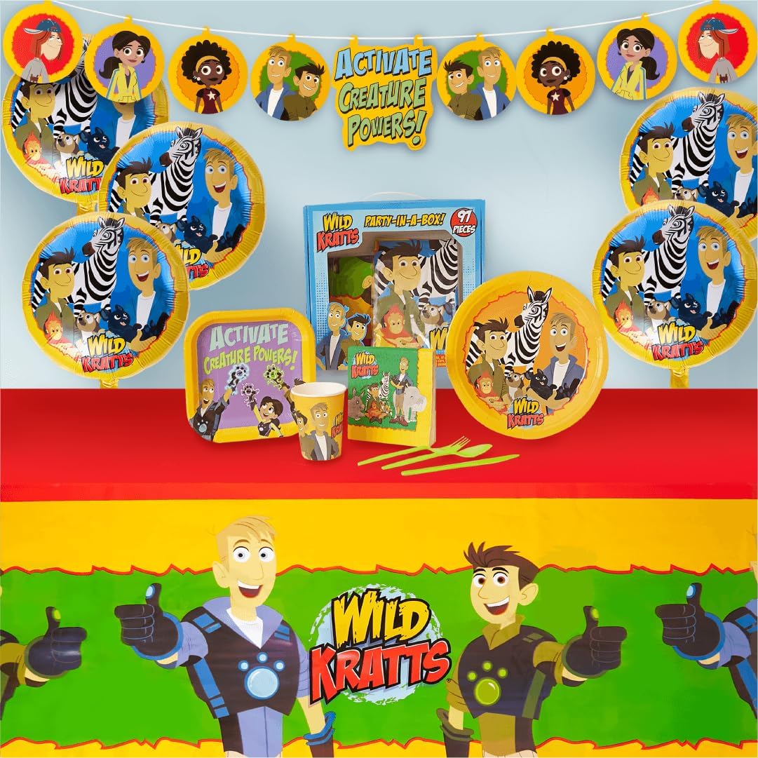 Wild Kratts Birthday Party Kit - All-in-One Celebration Pack for 10 Kids with Licensed Decorations, Environmentally Friendly Tableware, 5-Foot Banner