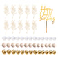 Khaki Balls Cake Topper Boho Grass Cake topper Khaki White Gold Pearl Balls Happy Birthday Cake Decorations for Wedding Birthday Boho Themed Supplies