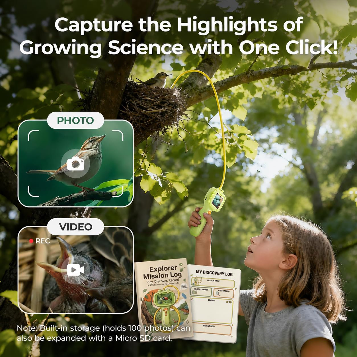 Kids Borescope Camera with Guide & 24 Mission Cards, Age 5-10 STEM Toy Gift