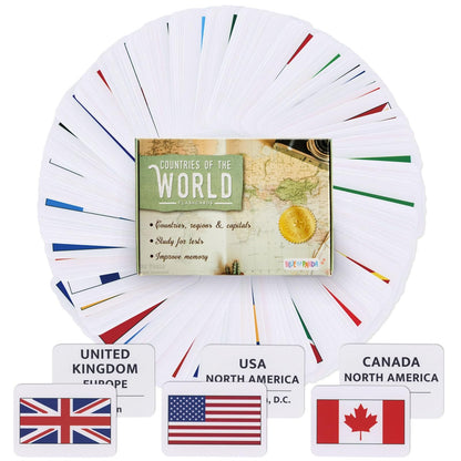 Blue Panda 205 Country Flags Flash Cards - 2.5 x 3.5 in Double-Sided Cards - Geography Learning for Kids with Capitals & Continents - World Flag